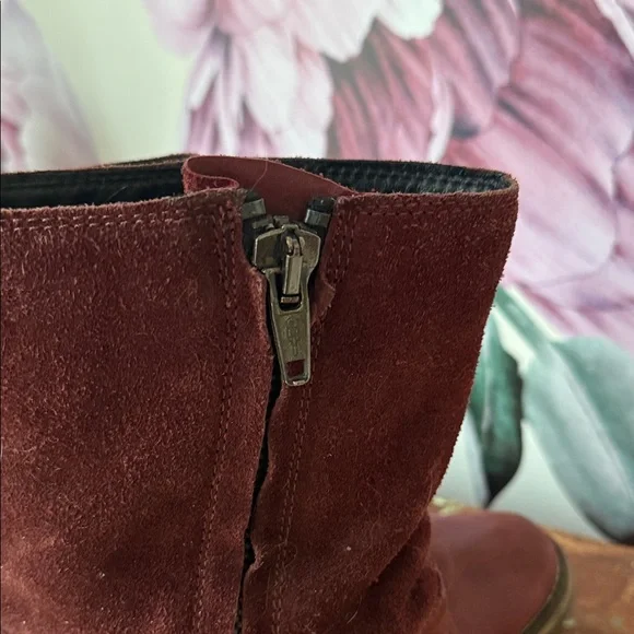Clarks Dark Red Suede and Leather Heeled Boots - Picture 3 of 9